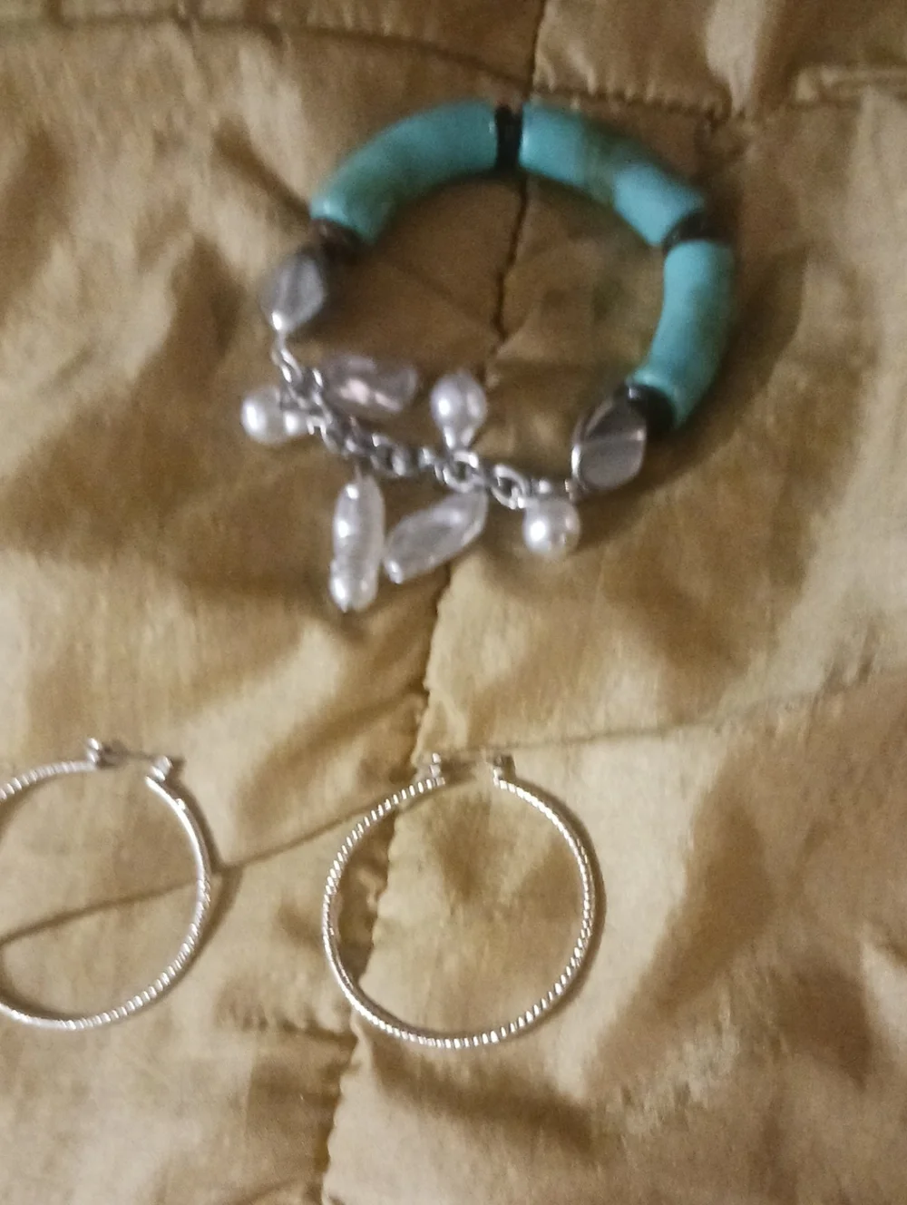 Turquoise Bead and Pearl Charm Bracelet - Women's Bracelet